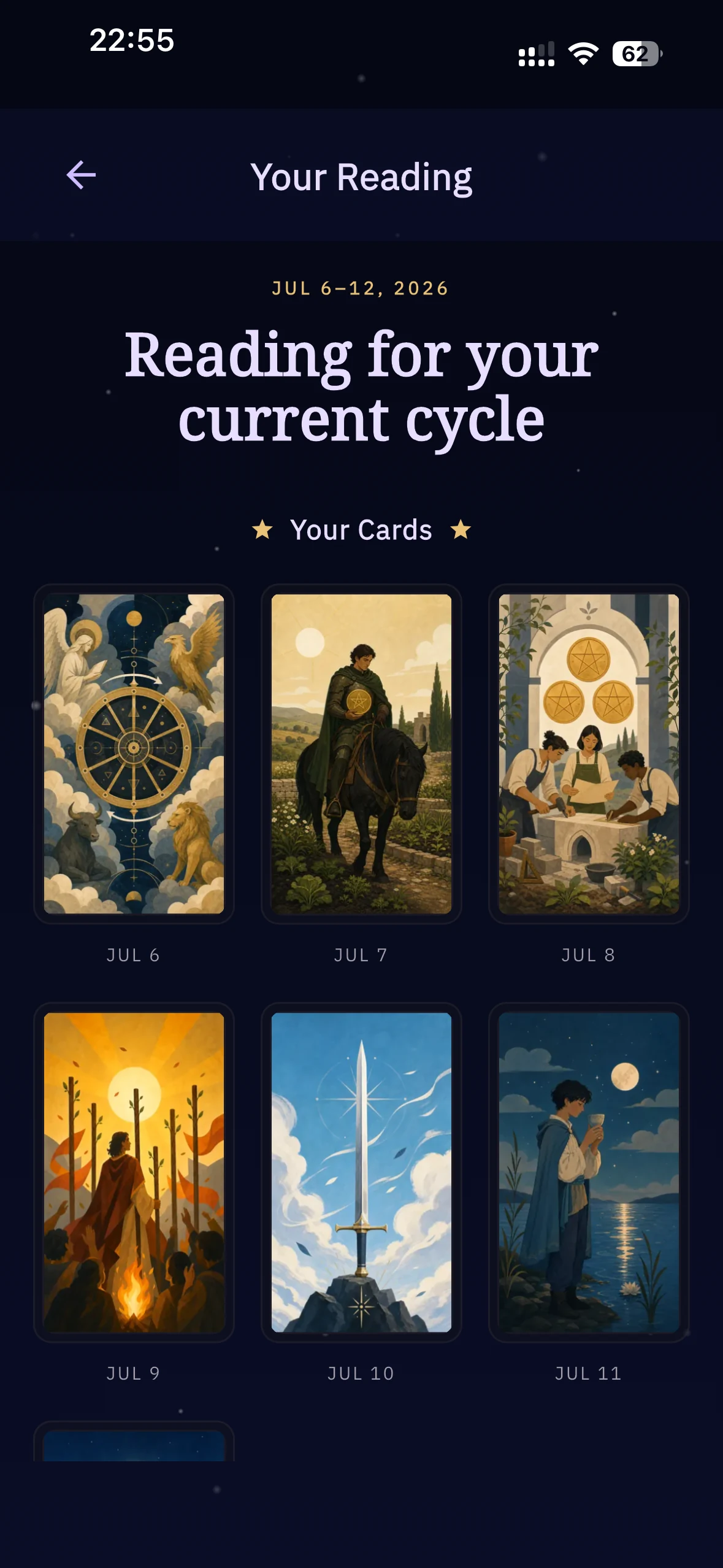 A Nivora weekly collectible reading made from several cards